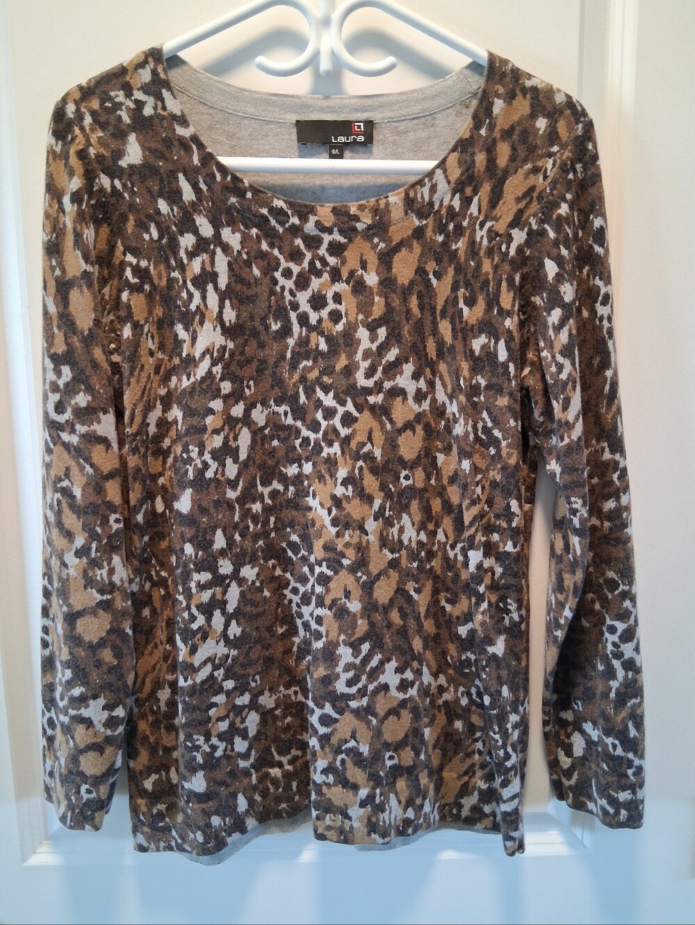 Laura Long Sleeve Leopard Print Top - Brown & White